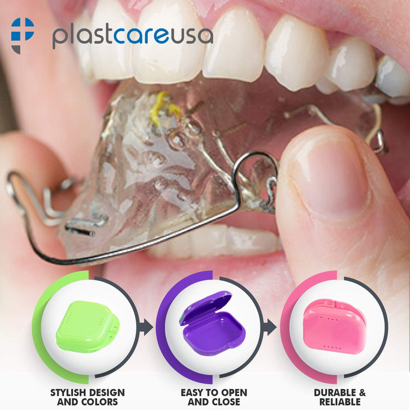 Assorted Retainer Case Box of 12 Individually Sealed, Dental Storage Container for Aligners, Mouth Guards - Yellow, White, Pink, Green, Purple, Blue 12 (1 Box) Assorted
