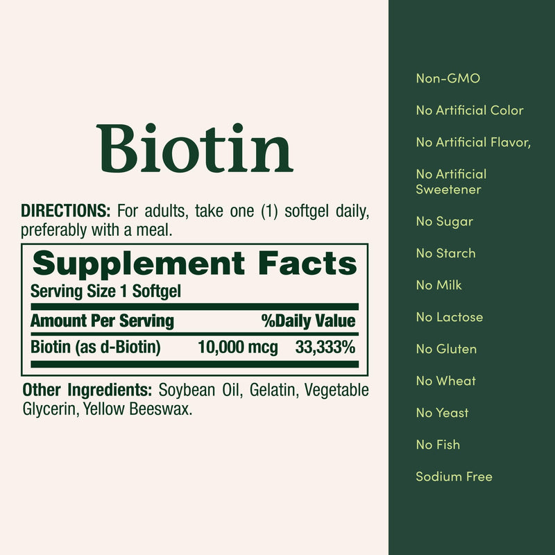 Nature's Bounty Biotin Hair Skin and Nails Vitamins, 120 Softgels | Supports Healthy Hair, Skin and Nails, 10,000mcg 120 Count (Pack of 1)