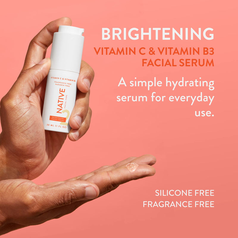Native Brightening Facial Serum Contains Naturally Derived Ingredients | Hydrating Serum with Vitamin C and Niacinamide, Vitamin B3, Revitalize and Repair Your Skin, Fragrance-Free, 30ml, 1 fl oz
