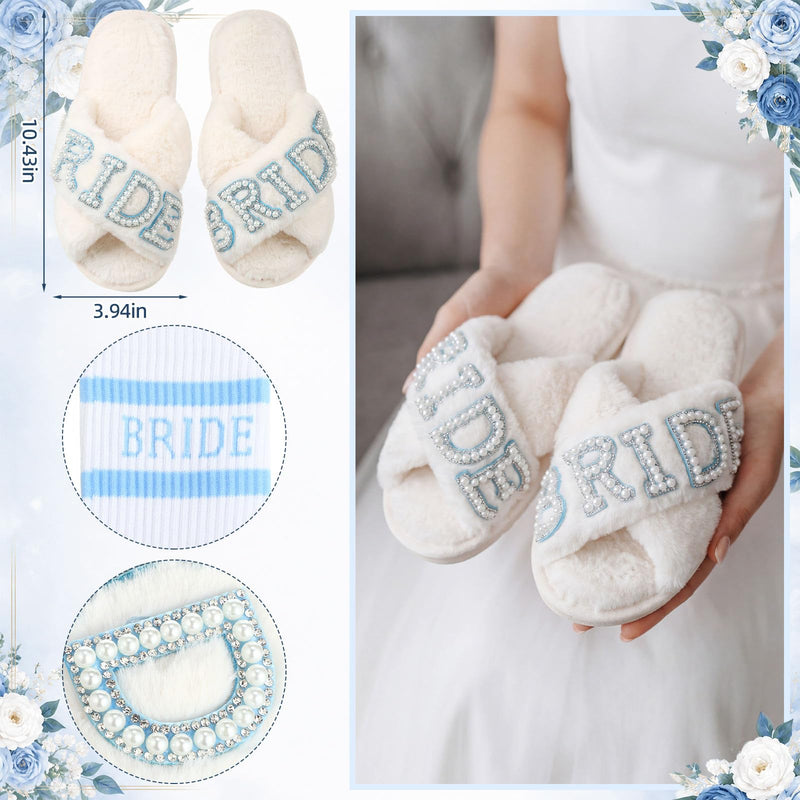 Kacctyen 6 Pcs Something Blue Bridal Shower Gift for Bride to Be Wedding Gifts Set for Bride Include Slippers Makeup Bag Heart Sunglasses Baseball Cap Socks Hair Claw Clip for Bachelorette Engagement
