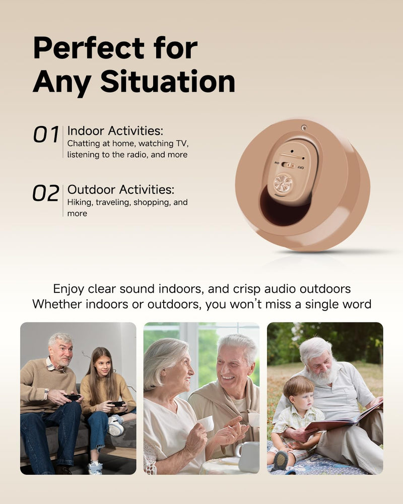 Britzgo 1607 In-Ear Rechargeable Sound Support, 35H Long-Lasting Battery, USB Fast Charge, Smart Noise Reduction, Ergonomic L-Shaped Design, Portable Charging Case (beige) 1607-Beige