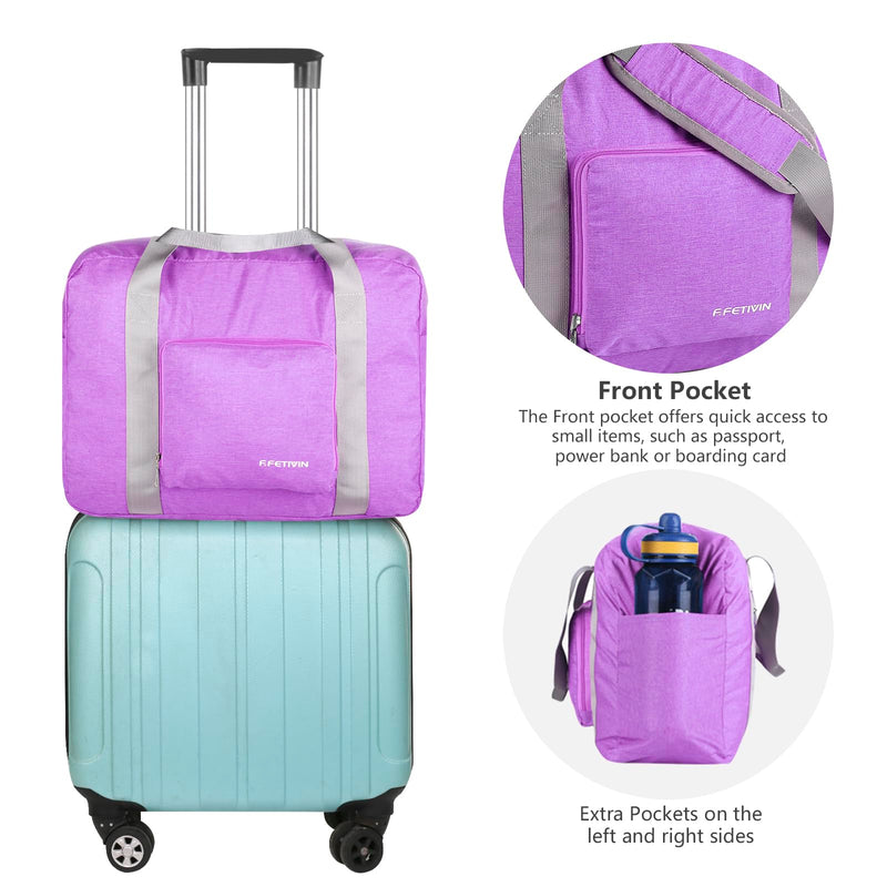 For Allegaint Airlines Personal Item Bag Foldable Travel Duffel Bag Carry-on Luggage 25L Purple&Women Shoulder Handbag Roomy Multiple Pockets Bag Ladies Crossbody Lightweight Nylon Travel Purse
