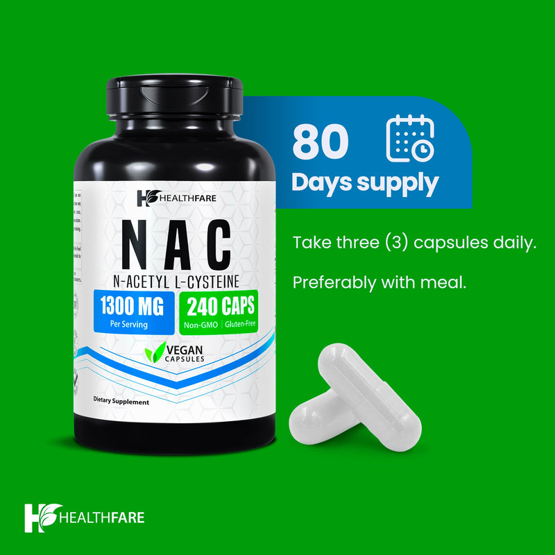[Australia] - NAC N-Acetyl L-Cysteine Supplement | 1300mg High Potency | 240 Vegan Capsules | Respiratory & Antioxidant Support, Cellular Energy & Liver Support | Non-GMO, Gluten-Free, Made in USA 