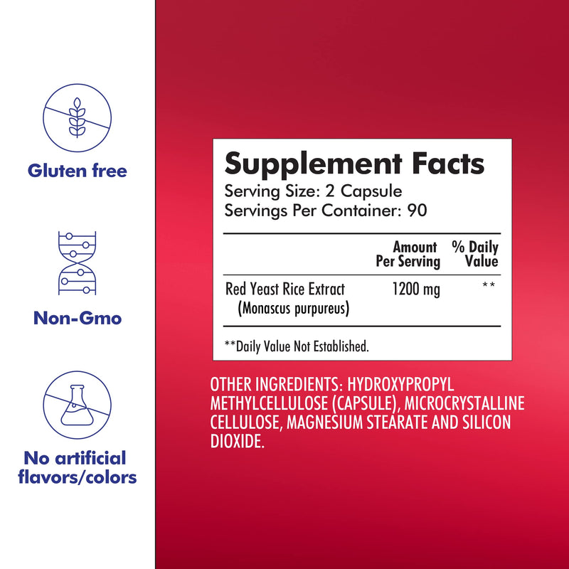 [Australia] - Santo Remedio Red Yeast Rice, Supports Cardiovascular System, Dietary Supplement, 1200 mg per Serving, 180 Capsules, Non-GMO, Gluten Free, No Artificial Flavors 