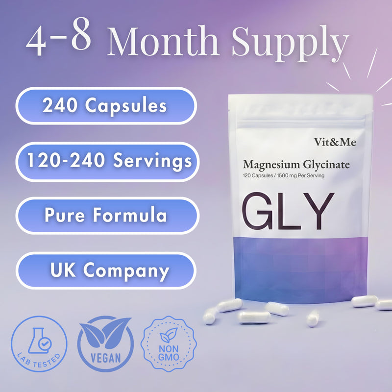 Magnesium Glycinate 1500mg – 300mg Elemental Magnesium – Up to 8 Month Supply - 240 Vegan Capsules – Pure Magnesium Bisglycinate, Fully Reacted, Chelated & High Absorption – No Fillers 240 count (Pack of 1)