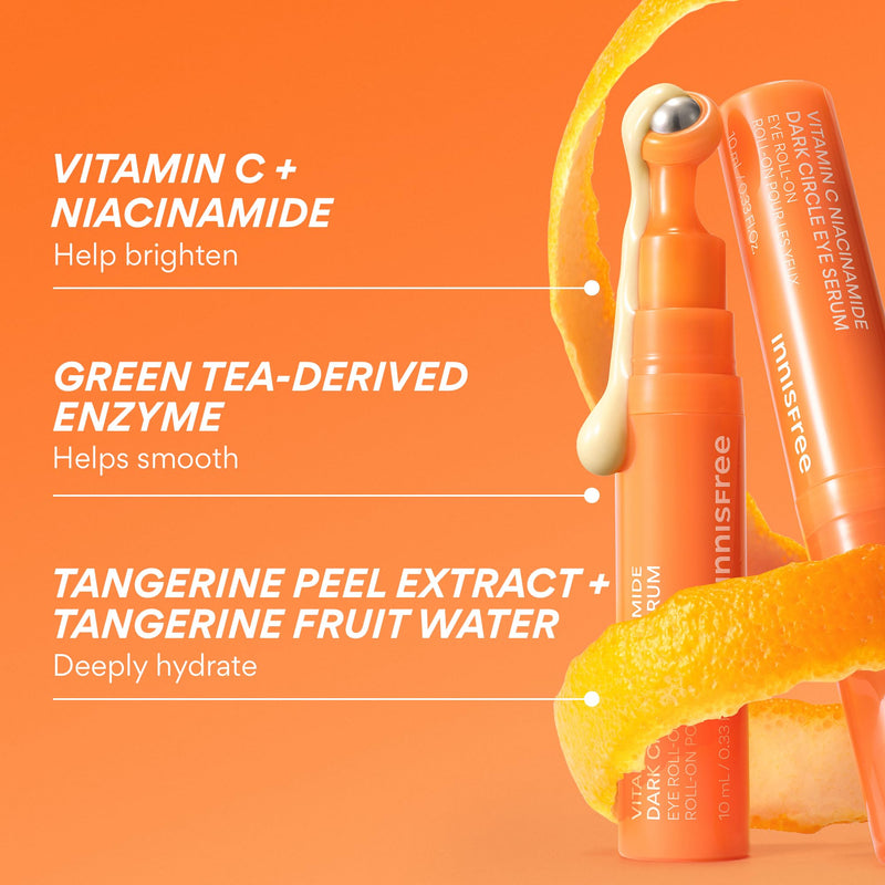 innisfree Vitamin C Niacinamide Eye Serum | Korean Eye Serum to Improve Dark Under Eye Circles | Eye Roll On Serum For All Skin Types