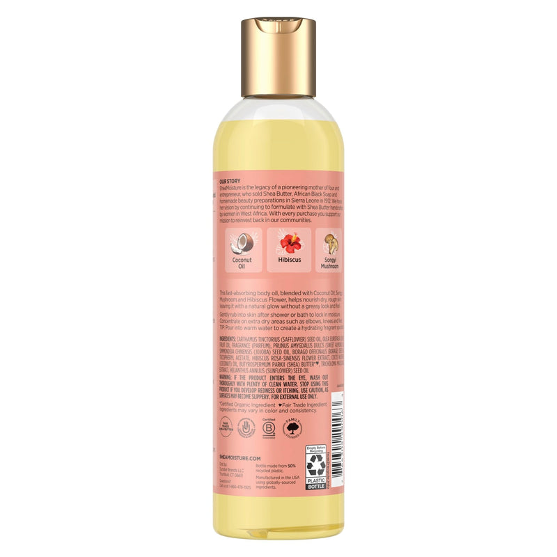 Shea Moisture Coconut & Hibiscus Massage Oil and Body Oil for Dry Skin, Bath Oil with Coconut Oil and Vitamin E Oil for Skin, 8 oz | For Dull Skin. Creates glowing skin.
