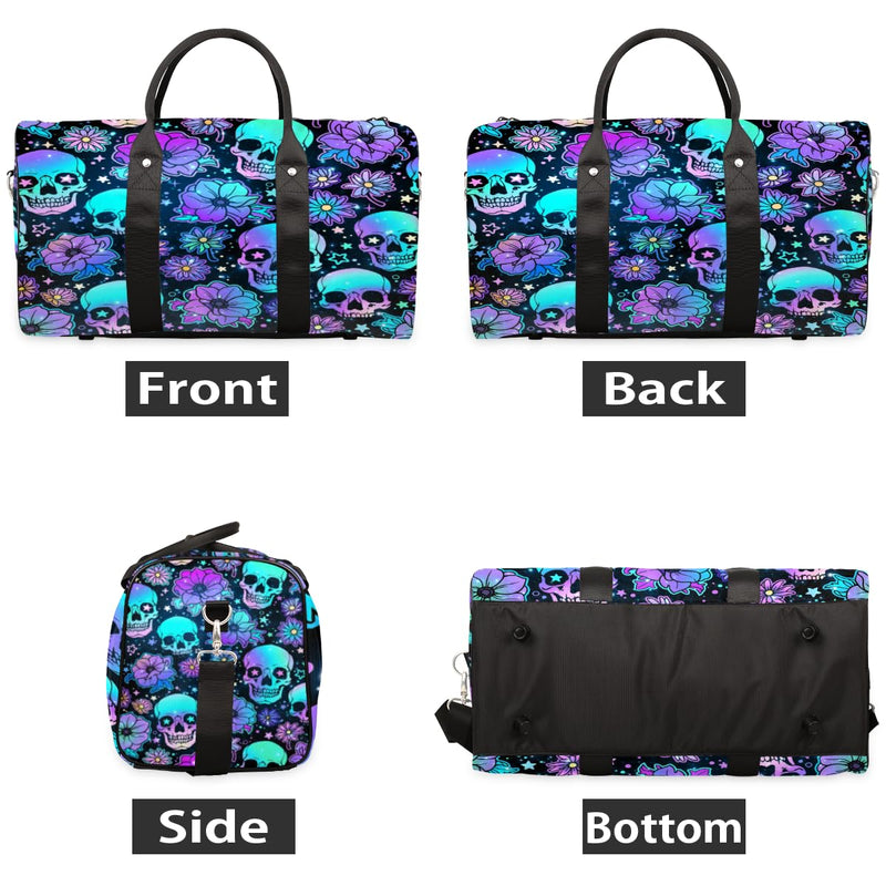 Travel Duffel Bag Skeleton Universe Flower Sport Tote Gym Bag Waterproof Foldable Carryon Weekend Overnight Training Handbag Sports Duffle Bags for Women Men Boys Girls B-Skeleton Universe Flower