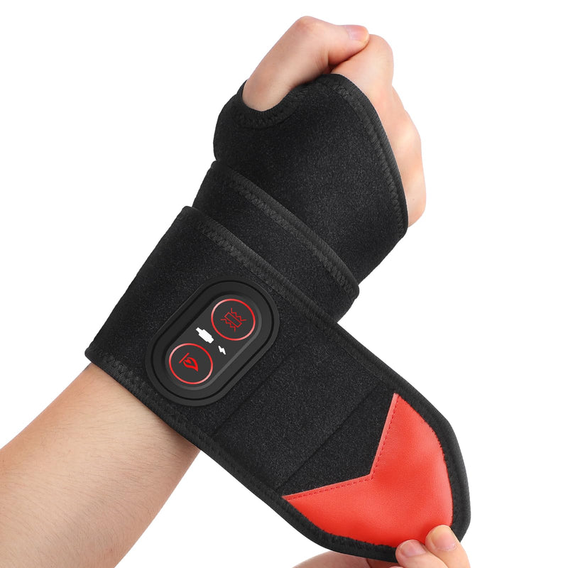 Cordless Wrist Hand Heating Pad Massage for Pain Relief, Rechargeable Heated Wrist Brace for Carpal Tunnel, Red Light Therapy Heated Wrist Massager Wrap for Arthritis, Black