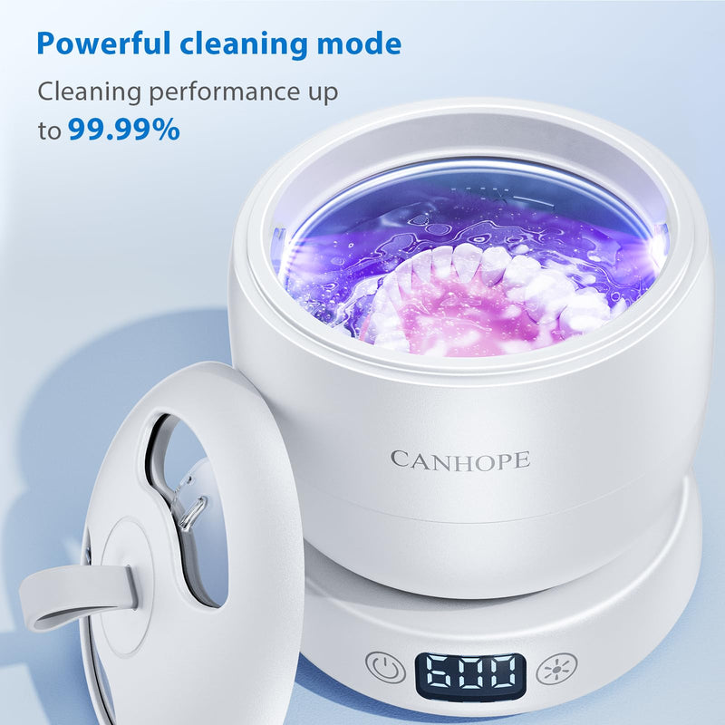 [Australia] - Ultrasonic Retainer Cleaner Machine, 42kHz Professional for Dentures, Aligners, Mouth Guards, Jewelry - IPX7 Waterproof Durable Removable Base and Top Cover, 3 Timer Settings, Quiet White 