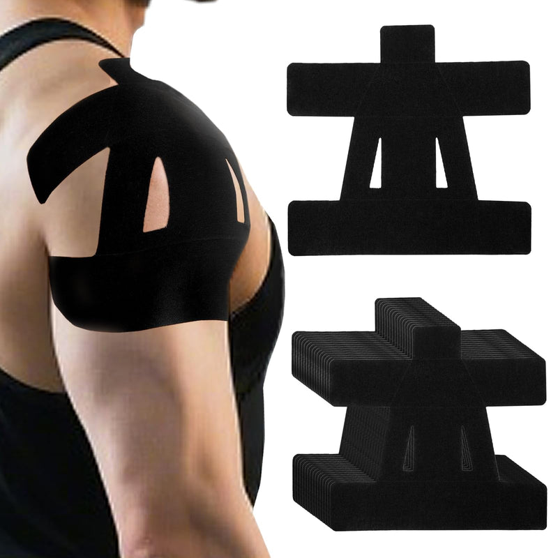 24 Pcs Kinesiology Tape Pre Cut Breathable Waterproof Elastic Kinesiology Athletic Tape for Shoulder Pain Relief Muscle Sports Shoulder Support (Black)