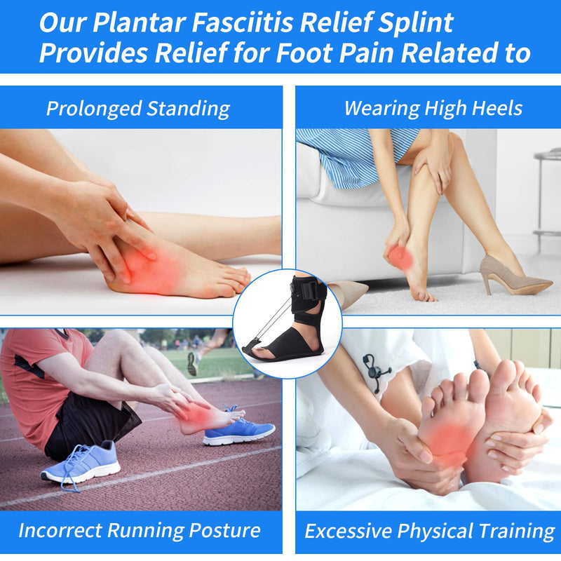 Plantar Fasciitis Night Splint - Adjustable Plantar Fasciitis Relief Brace with Arch Cushion for Women(Size 6.5-10.5) & Men(Size 5-9), Planters Facetious Relief for Foot Drop, Achilles Tendonitis and Heel Spur Pain Relief