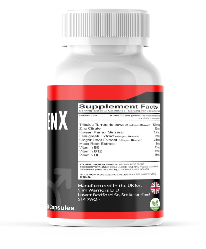 ErectogenX – Advanced Male Vitality Supplement | 60 Capsules | Supports Energy, Stamina, Strength & Hormone Balance | Non-GMO, Made in GMP Facilities/Slim Warriors