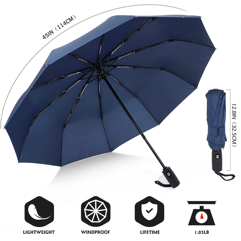 ZOMAKE Travel Umbrella Compact - 45/62 Inch Portable Collapsible Umbrellas for Rain Windproof - Paraguas Automatic Small Folding Umbrella Lightweight Packable Umbrella for Women Men(Navy Blue&Blue)