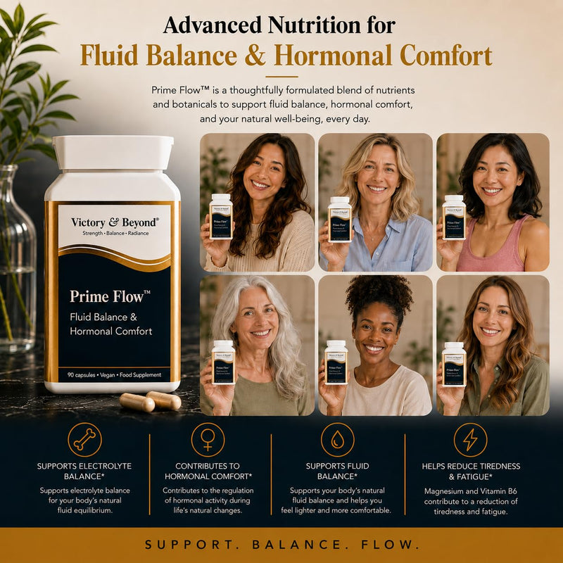 Victory & Beyond Prime Flow Fluid Balance Supplement for Women | Magnesium, Vitamin B6 & Botanical Blend | Women's Wellness & Hormonal Comfort Support | Vegan Food Supplement | 90 Capsules