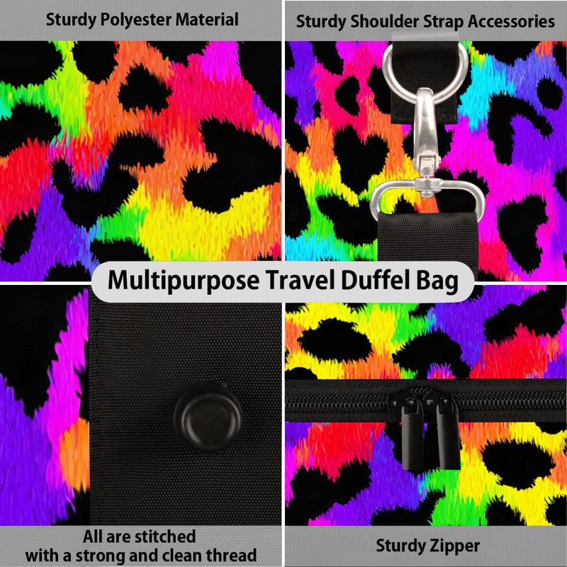 Travel Duffel Bag for Women Men Rainbow Cheetah Leopard Print Sport Gym Tote Bag Lightweight Waterproof Foldable Weekender Overnight for Hospital Training Swim Yoga Handbag A01:Leopard Cheetah Colorful