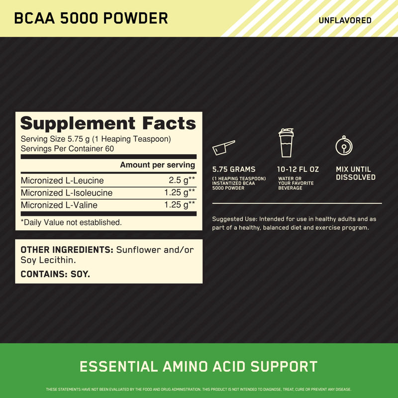 [Australia] - Optimum Nutrition Instantized BCAA Powder, Unflavored, Keto Friendly Branched Chain Essential Amino Acids Powder, 5000mg, 60 Servings (Packaging May Vary) 60 Servings (Pack of 1) 