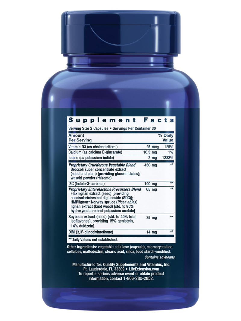 Life Extension Breast Health Formula, 60 Capsules | Broccoli, Soy Isoflavones, Indole-3-Carbinol & Vitamin D3, Women's Health, Gluten-Free & Non-GMO