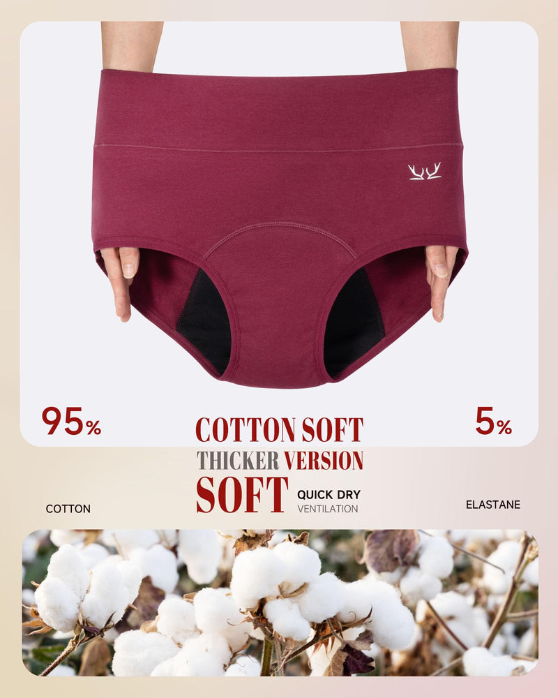 [Australia] - Heavy Flow High Absorbency Period Underwear Women, Leakproof Panties Postpartum Menstrual Hipster Briefs Teens 3 Pack Medium Black+red+green 