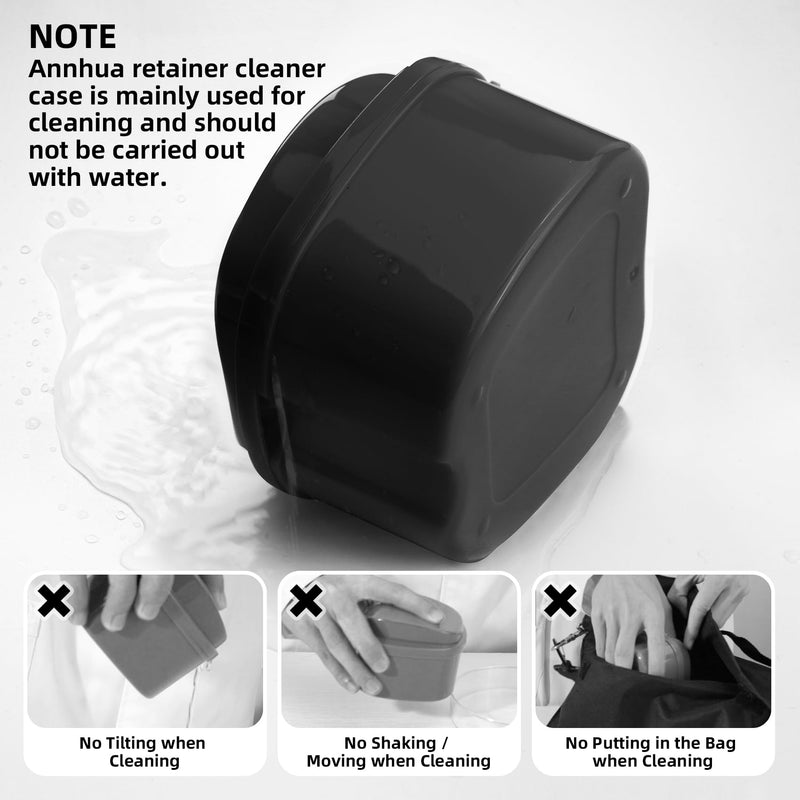 [Australia] - Annhua Denture Cup Retainer Cleaning Case Denture Soaking Container With Strainer Basket, Denture Cups For Soaking Dentures Mouthguard Storage Holder - Leak Proof And Lid Waterproof - Black 