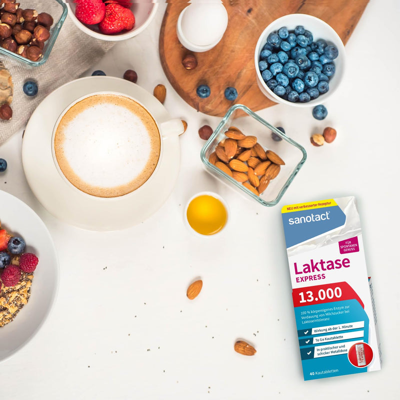 [Australia] - sanotact Lactase 13,000 EXPRESS (40 lactase tablets) • Lactose tablets with immediate effect • For lactose intolerance & milk intolerance • For spontaneous enjoyment of dairy products 40 pieces (pack of 1) 