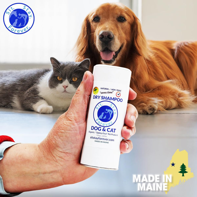 Sit. Stay. Forever. Natural, Dry Powder Shampoo for Dogs & Cats, Organic, Non-Toxic, Hypoallergenic Dog Deodorizer Powder, Anti-Itch & Odor Control, Easy No-Rinse Formula, Safe for Sensitive Skin 7.0 Ounces - PawsPlanet Australia