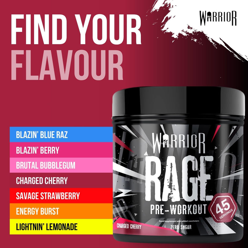 Warrior Rage Pre Workout Powder 392g (45 Servings) – 300mg Caffeine High Stim Energy Drink Supplement + Beta-Alanine, Creatine, BCAA, Taurine, Citrulline & Arginine AAKG for Muscle – Charged Cherry