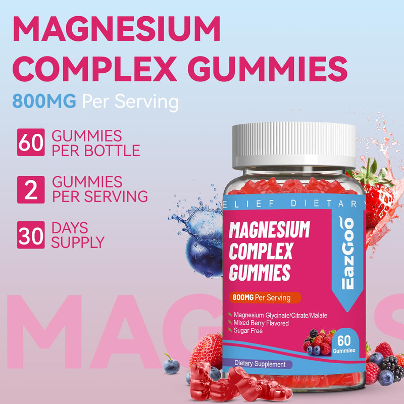 Magnesium Gummies 800mg for Women Men with Vitamin D3, C, B6, B12 & Zinc | 3 Forms of Magnesium (Citrate, Glycinate, Malate), Magnesium Complex Gummies for Muscle, Mood & Energy, Vegan 60 Counts 60 Count (Pack of 1)