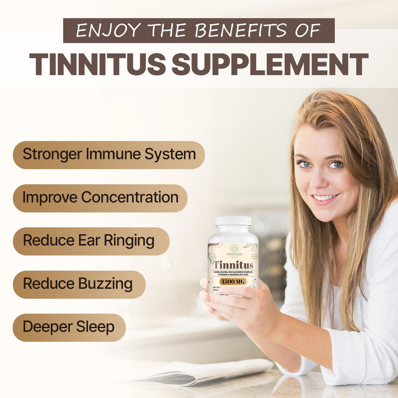 [Australia] - Tinnitus for Ringing Ears 1500 MG, Tinnitus Supplement Ear Ringing, Higher Absorption, Premium Ingredients, Reduce Ear Tinnitus for Women and Men, Made in USA, Non-GMO, 60 Couts 60 Count (Pack of 1) 