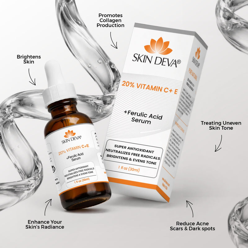 Skin Deva 20% Vitamin C Serum Anti Aging with Hyaluronic Acid & Vitamin E Ferulic Acid - Brightening Formula for Improving Appearance of Dark Spots, Fine Lines & Wrinkles - All Skin Types, 1 fl oz 1 Fl Oz (Pack of 1)