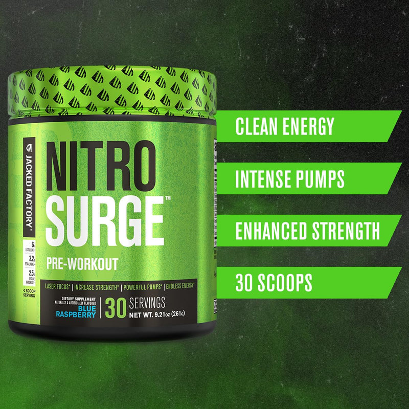 [Australia] - Jacked Factory NITROSURGE Pre Workout Supplement - Endless Energy, Instant Strength Gains, Clear Focus, Intense Pumps - NO Booster & Preworkout Powder with Beta Alanine - 30 Servings, Cherry Limeade 30 Servings (Pack of 1) 