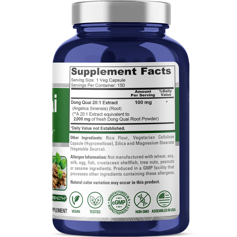 [Australia] - NusaPure Dong QUAI 2,000mg Per Veggie 150 Capsules (Extract 20:1, Non-GMO & Vegan Supplement) 