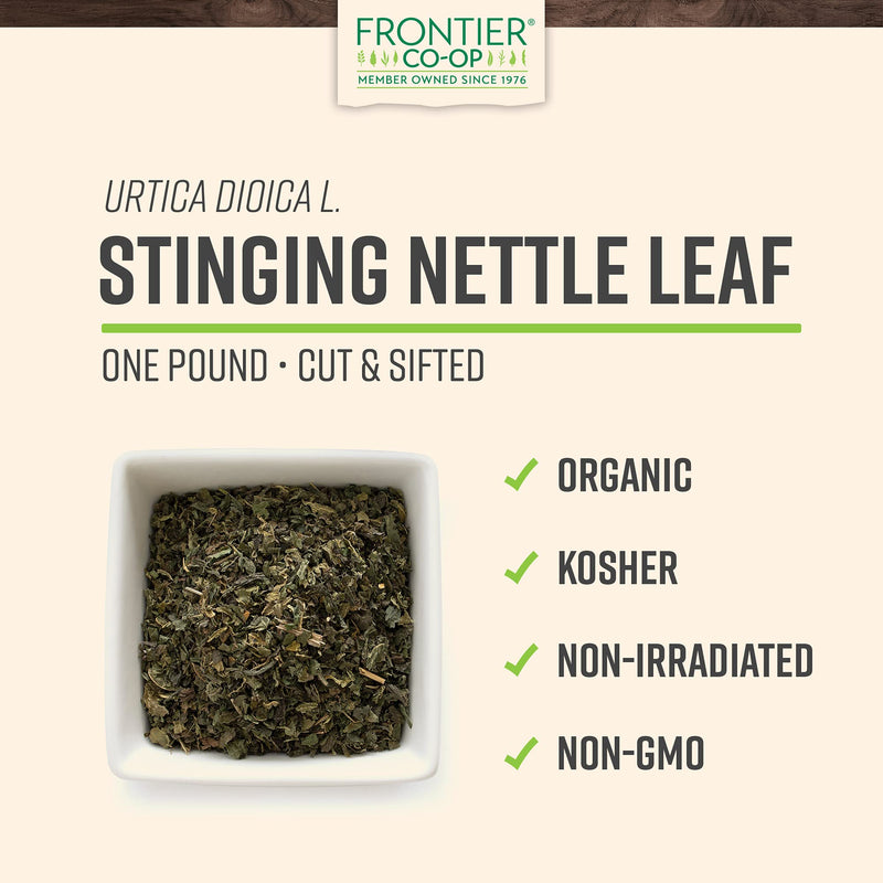 [Australia] - Frontier Co-op Organic Stinging Nettle Leaf, 1lb Bulk Bag, Cut & Sifted - Ideal for Making Nettle Tea, Kosher Certified 