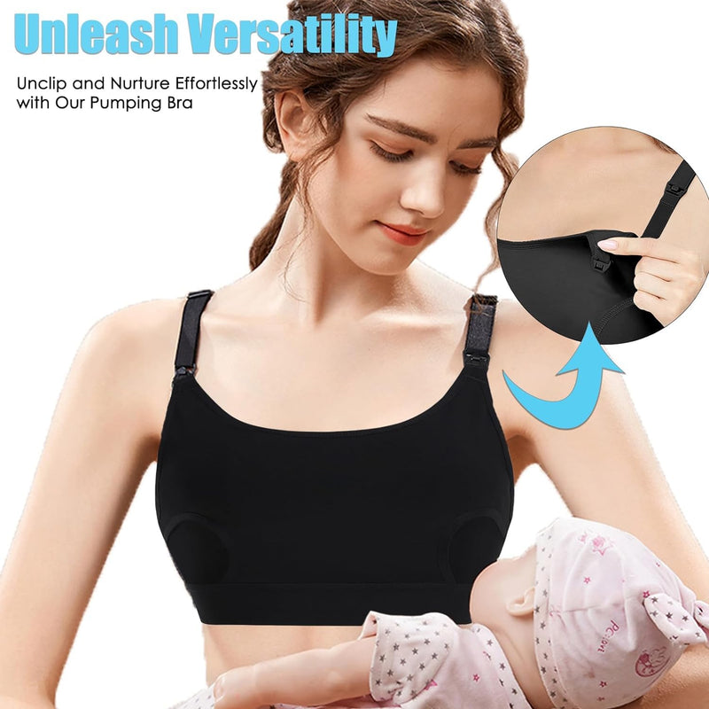 [Australia] - Hands Free Pumping Bra Hands-Free Breast Pump Bra Nursing Bras for Pumping Adjustable Breast-Pumps Holding and Nursing Bra Black Large 