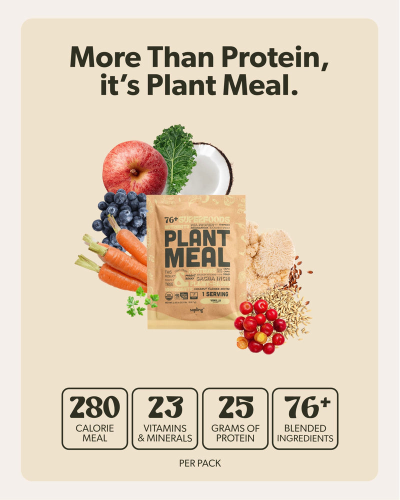 Plant Meal Replacement Shake - Vanilla - 25g of Plant Based Vegan Protein Powder, 76+ Organic Superfoods, Vitamins & Minerals, Mushrooms, Super Greens, Digestive Enzymes & Probiotics - 1 Serving 2.45 Ounce (Pack of 1)