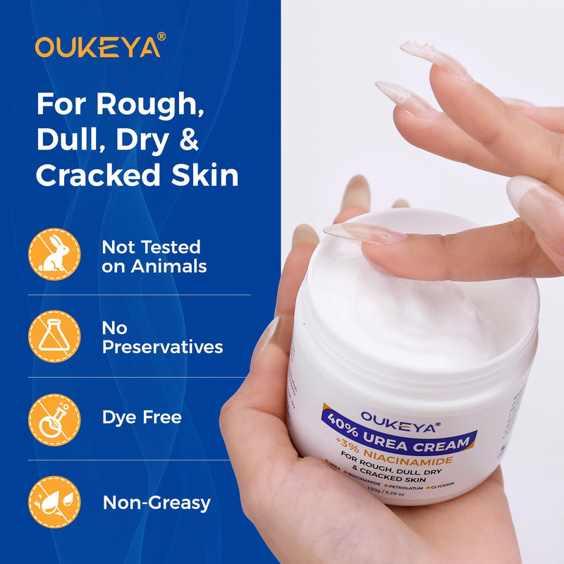 OUKEYA Urea Cream 40 Percent with 3% Niacinamide, 5.29oz | Intensive Moisturizer for Extremely Dry, Chapped, Rough Skin on Hands, Feet, Elbows & Knees, Deep Hydration & Evens Skin Tone