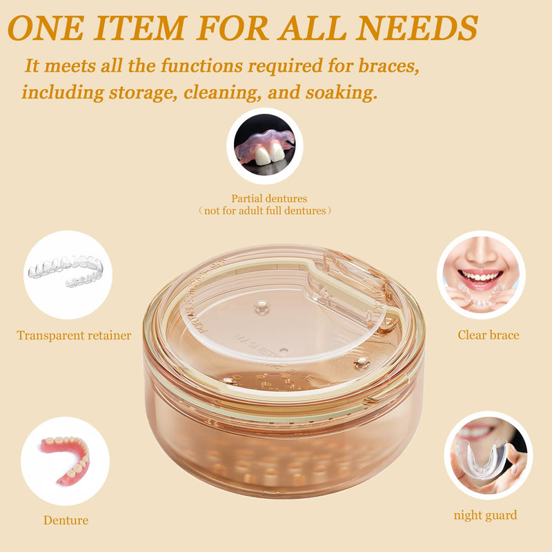 [Australia] - 2 in 1 Retainer Case Retainer Bath Case for Cleaning and Store Retainer Mouth Guard Aligner Night Guard Partial Denture, All-in-one Retainer Bath and portable storage case Orange 