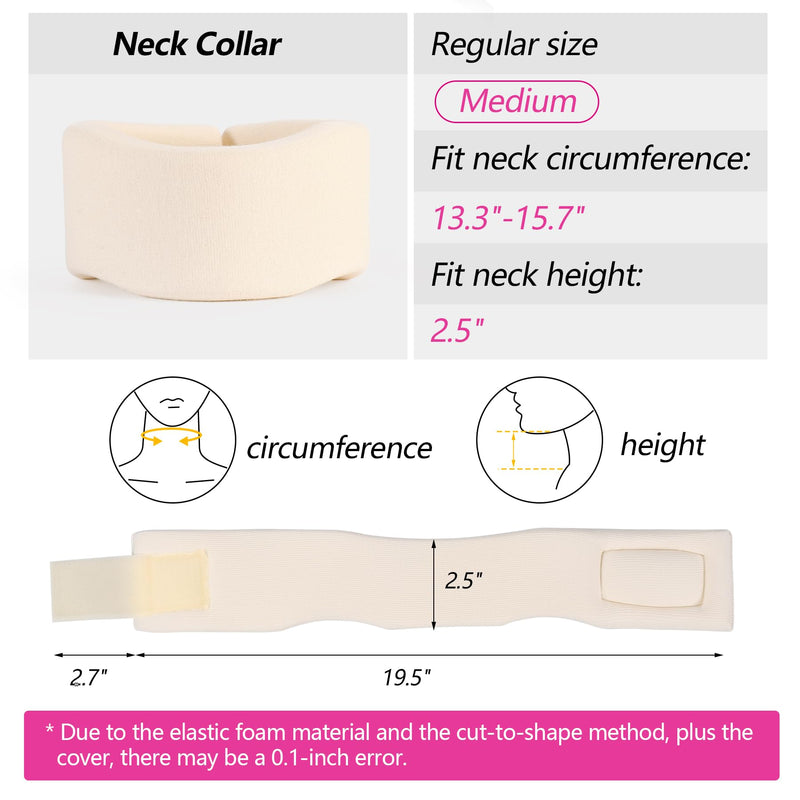 [Australia] - Soft Foam Neck Brace Universal Cervical Collar, Adjustable Neck Support Brace for Sleeping - Relieves Neck Pain and Spine Pressure, Neck Collar After Whiplash or Injury (2.5" Depth Collar, M) White, 2.5" Depth Medium (13.3-15.7 Inch) 