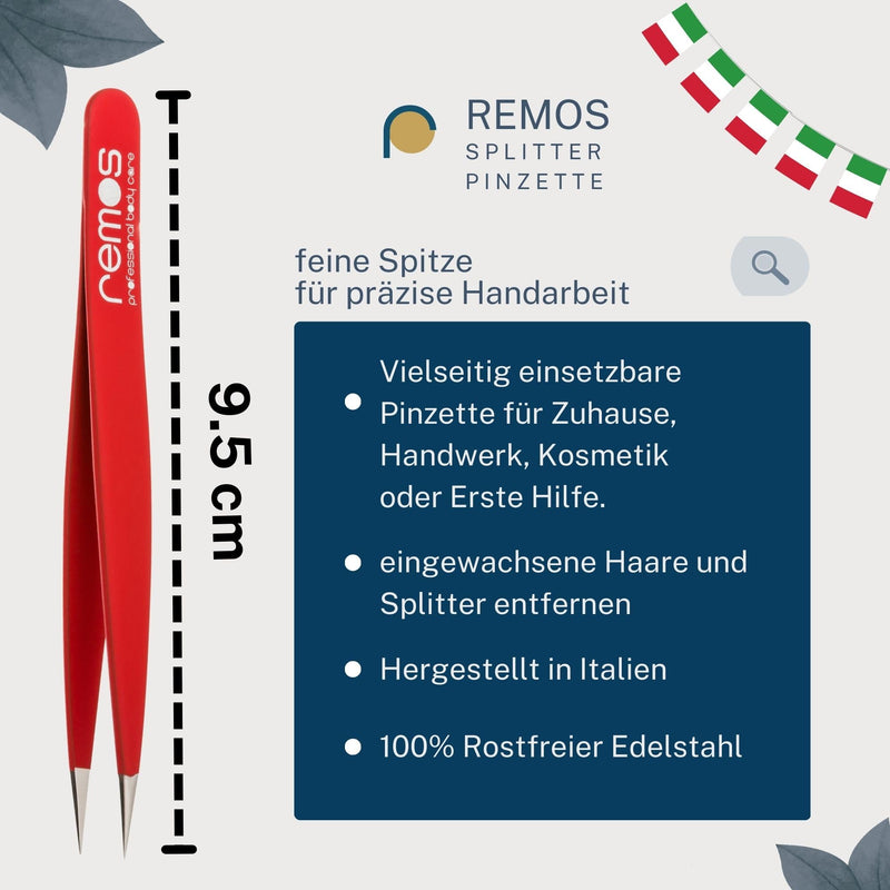 [Australia] - REMOS splinter tweezers - stainless steel [INOX] 9.5 cm - fine tip red 