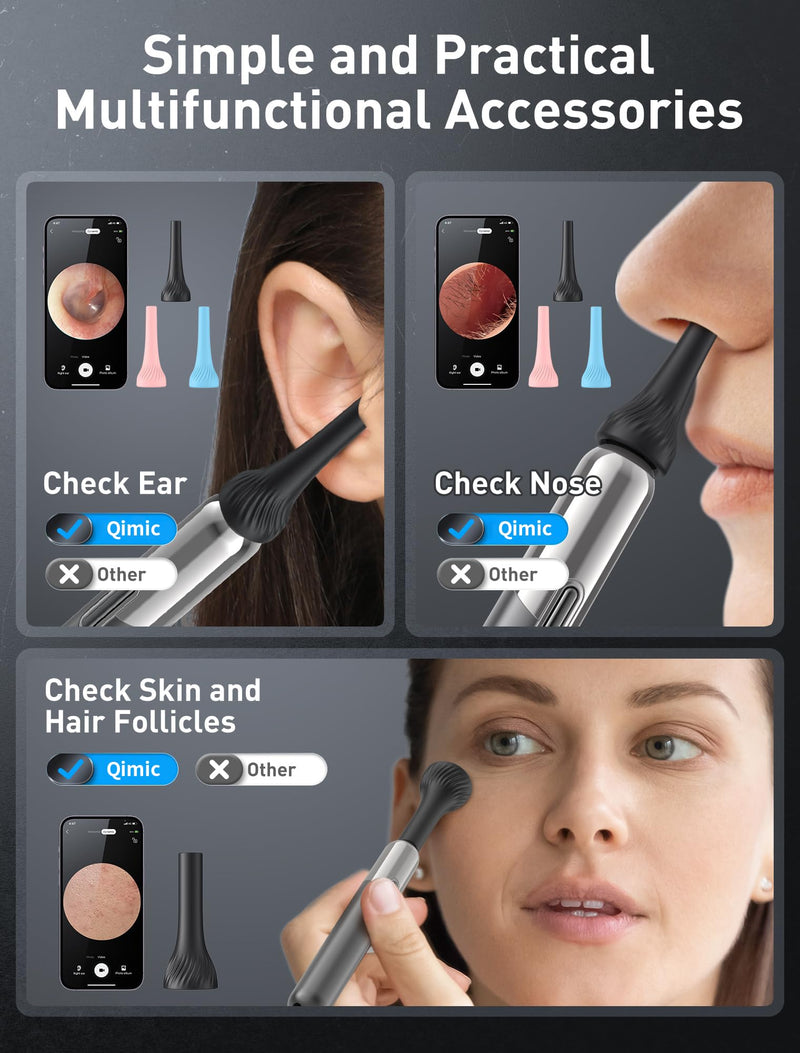 [Australia] - Qimic Earwax Remover Otoscope, WiFi Ear Cleaner with Camera, IP67 Waterproof Ear Endoscope, 360° Wide Angle Otoscope Camera with 6 LEDs for iPhone, Android Smartphones and iPad 