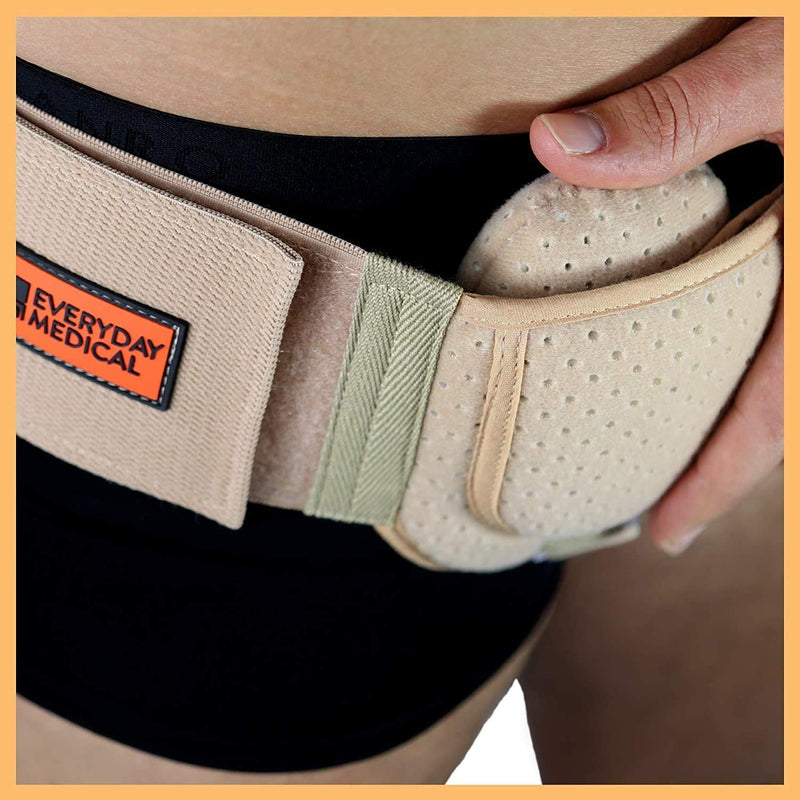 [Australia] - Everyday Medical Inguinal Hernia Support Belt for Men I Fits Left or Right Side I Post Surgery Men and Womens Hernia Support Truss for Inguinal, Groin Hernias I Adjustable Waist Strap I Beige | S/M Small/Medium (Pack of 1) 