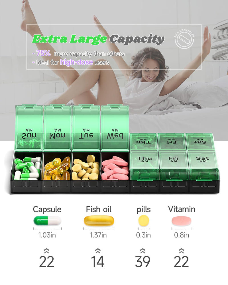 Extra Large Pill Organizer 2 Times a Day, XL 7 Day Pill Box AM PM, Jumbo Weekly Pill Case, Daily Night Oversized Medicine Organizer, Vitamin Holder, Big Pill Container, Twice a Day Pill Organizer | Easy-Open,High-Capacity,Easy-Open,Senior-Friendly,AM/P...