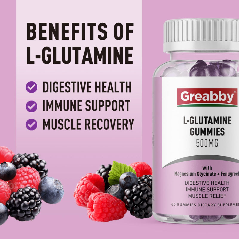L Glutamine Gummies & Magnesium Glycinate Gummies, Muscle Relief & Joint Support, Vegan & Organic, Non-GMO