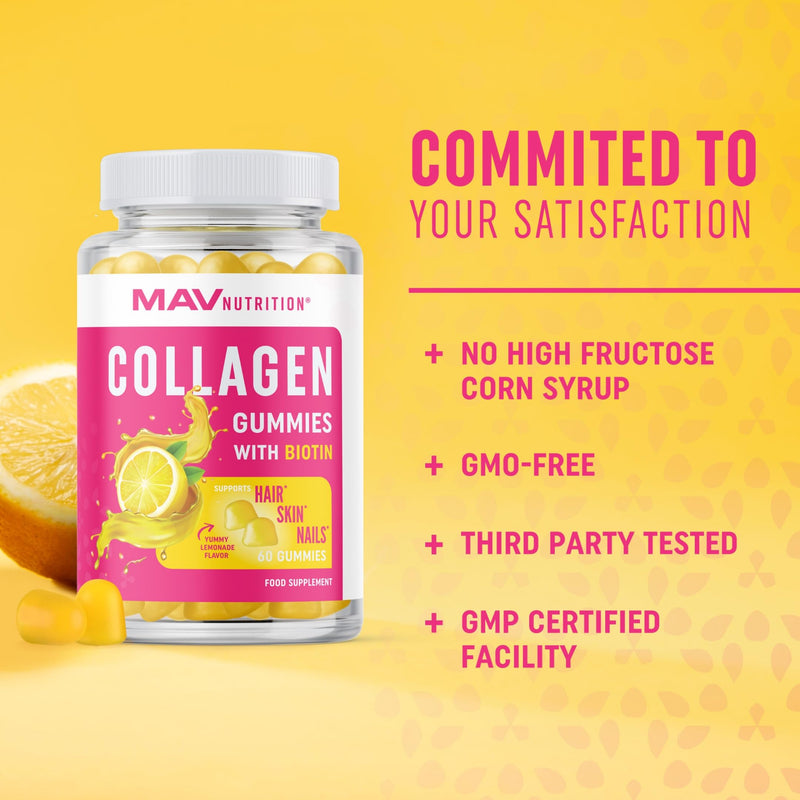 Collagen Gummies for Women | 200mg Hydrolyzed Collagen + 2500mcg Biotin, with Vitamin C, E & Zinc | Anti Aging, Hair Growth, Skin, Strong Nails | Non-GMO Collagen Supplements for Women | 60 Count