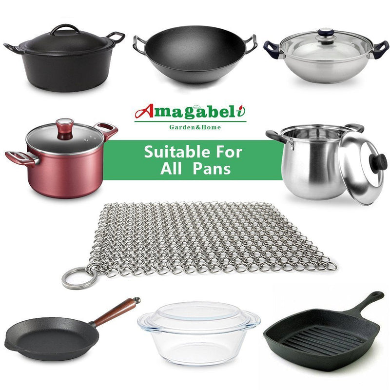 [Australia] - Amagabeli Cast Iron Cleaner 8"x6" Chain mail scrubber 316L Premium Stainless Steel Chainmail Scrubber for cast iron pans Skillet Wok Pot Dutch Ovens Cleaning with Hanging Ring Rectangle 316 CS03 8"x6" 