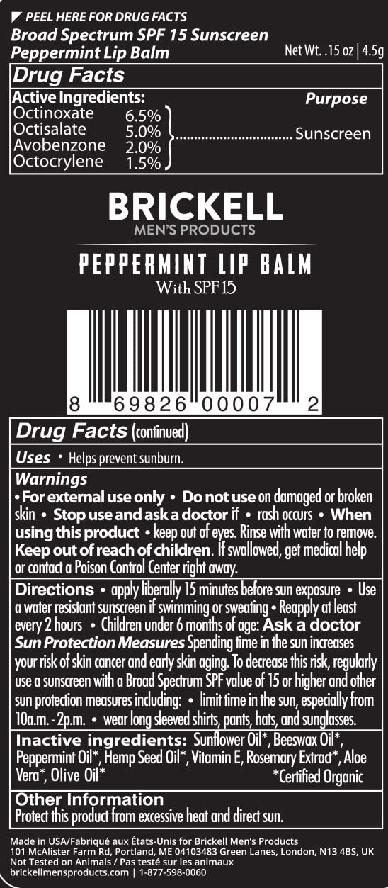 Brickell Men's No Shine Lip Balm for Men, Matte Finish Chapstick to Moisturize and Protect With SPF 15, Sunflower Oil, Aloe, and Vitamin E, .15 Ounce, Scented 0.15 Ounce (Pack of 1)
