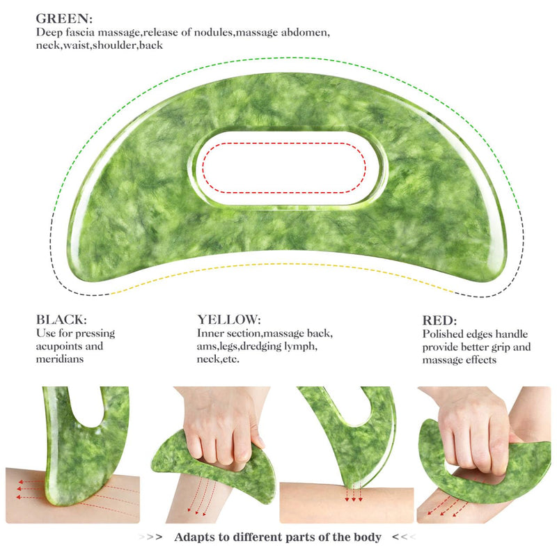 [Australia] - 3 PCS Jade Stone Gua Sha Massage Tool Large Guasha Board with Handle Muscle Scraping Massage Tools Body Sculpting Anti Cellulite Spa Acupuncture Tools,Full Body Deep Tissue Massage Style 1 