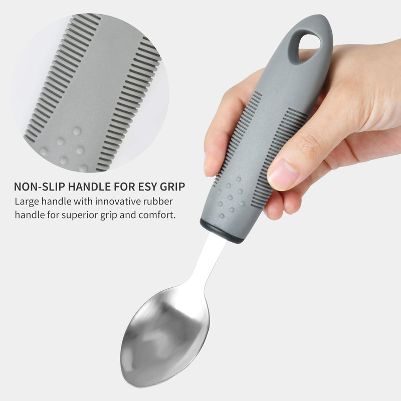 Extra Wide Handles Easy Grip Cutlery Set of 4 Disability Aids,Chunky Handles, Corfort Grips Disability Ideal Dining aid for Elderly Disabled Arthritis Parkinson's Disease Tremors Sufferers Grey