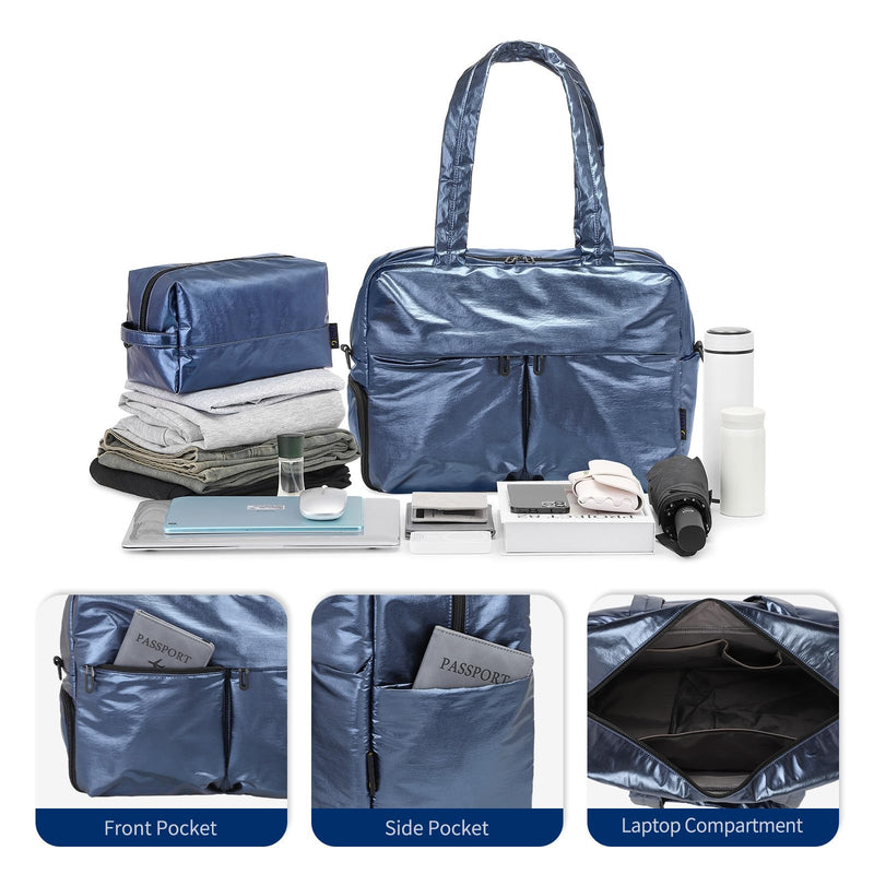 DTGN 45L Travel Duffle Bag Waterproof Carry on Bag for Women, Lightweight Weekender Bag with Shoe Pocket, Casual Gym Overnight Luggage Bag (Dark Blue)