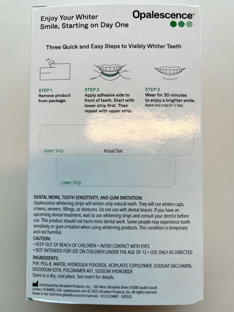 Opalescence Go Teeth Whitening Strips (12 Treatments) Hydrogen Peroxide Formula – Enamel Safe – Slip Free – Sensitivity Free – Includes Small Sample Size 1 oz Original Whitening Toothpaste - 6050-402